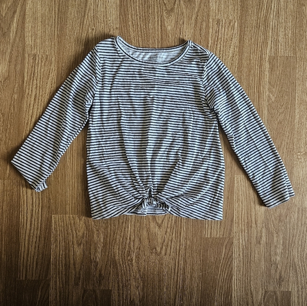 Okie Dokie Black and White Striped Long Sleeve Tee With Front TieSize 4T